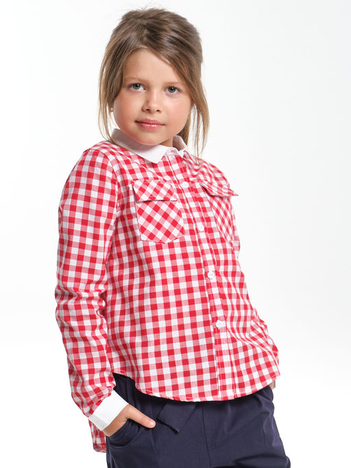 Рубашка в клетку для девочки блузка нарядная детская одежда UD 4903 красная клетка - Mini maxi фото 3