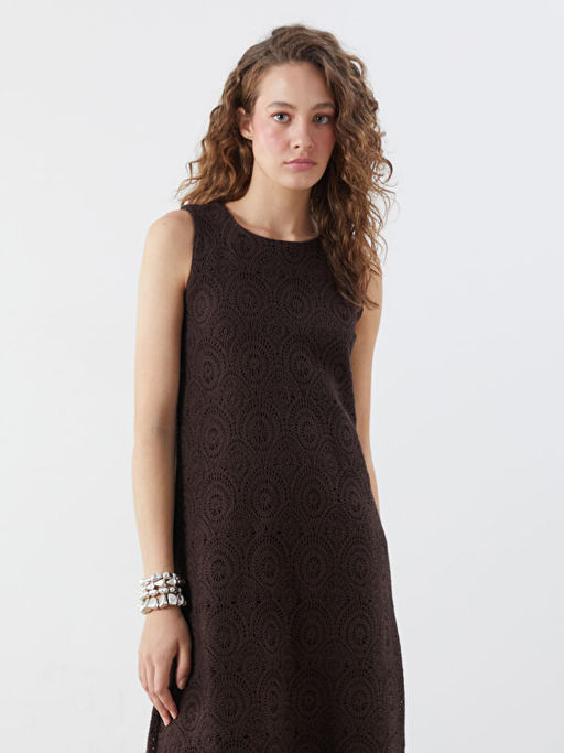 Bisiklet Yaka Ajurlu Dantelli Kro?e Elbise