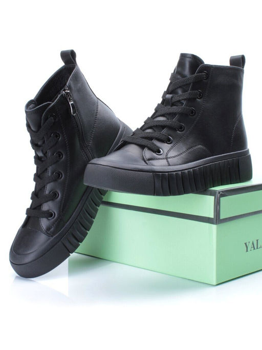 04-YSN2285-1 BLACK Ботинки женские зимние (натуральная и искусственная кожа, шерсть)