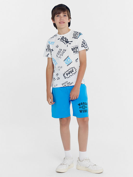 Шорты для мальчиков мультипак 2 (шт.) в лазурно-голубом и песочном цвете с печатью - Mark formelle фото 3