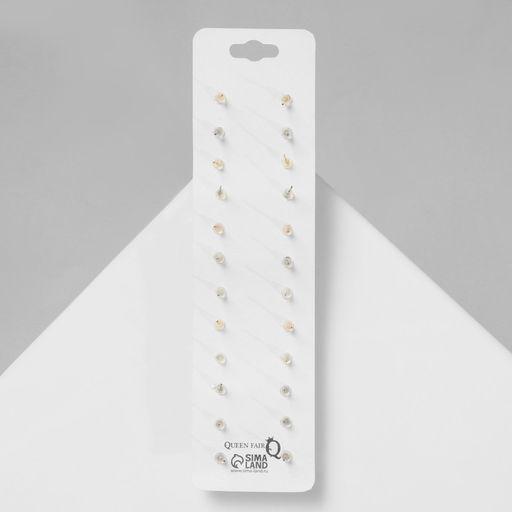 Серьги пусеты One year, 12 пар беззаботность, бело-красные в золоте