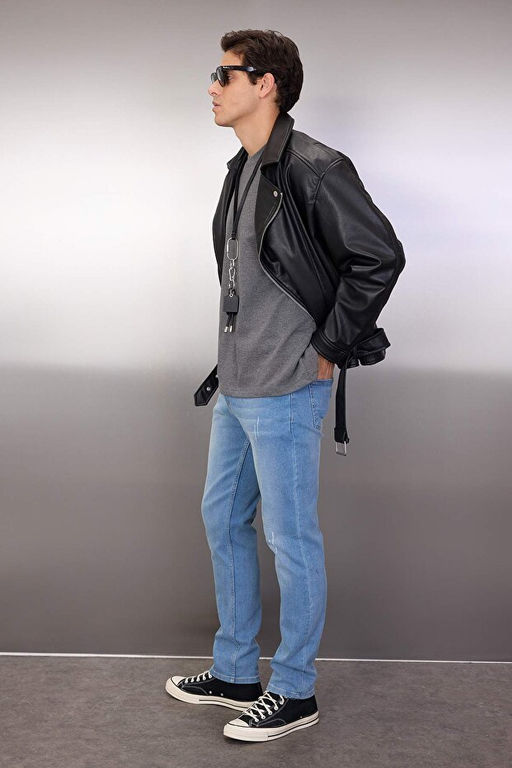 A__k Mavi Esnek Kuma_ T_rnakl_ Destroylu Slim Fit Dar Kesim Jeans Kot Pantolon TMNSS21JE0067 - Trendyolmilla фото 2