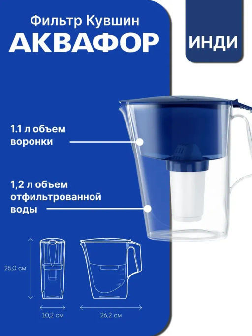 Фильтр-кувшин Инди (кассета А6), кобальт - Аквафор фото 4