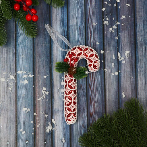 Ёлочная игрушка Леденец кружево шишка, 715 см, красно-белый