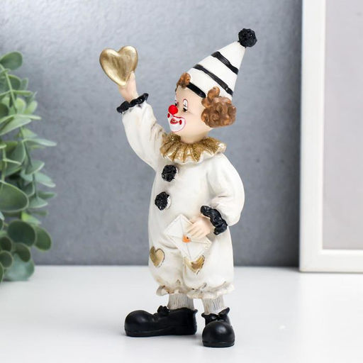 Фигурка полистоун «Клоун с сердцем в руке», чёрно-белый с золотом, 17.5×4.5×9.5 см