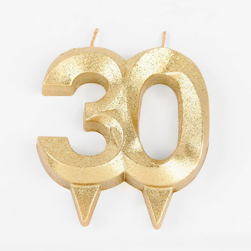 Свеча для торта юбилейная Грань, цифра 30, золотой блеск, 8см - Страна карнавалия фото 2