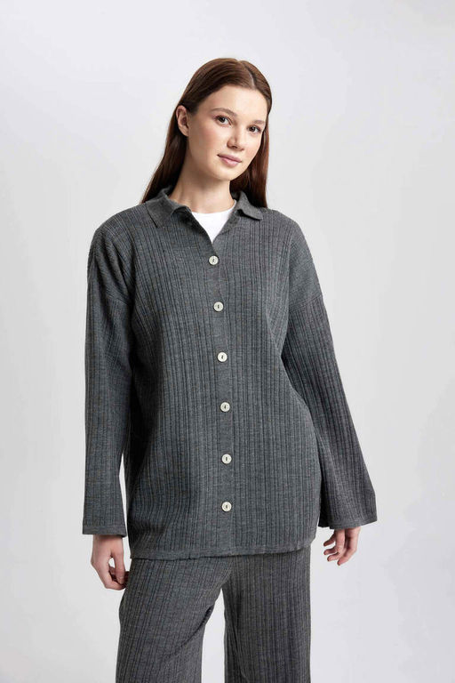 Кардиган стандартного кроя с воротником-поло - Defacto фото 4