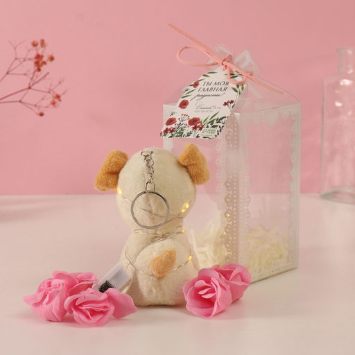 Набор подарочный Пёсик белый, мыльные розовые розы 5 шт., роса, 7?7?12 см - Simaland фото 3