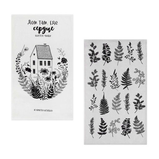 Набор полотенец кухонный Доляна Листья 35х60см-2шт, 100% хлопок