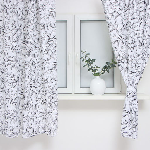Шторы для кухни Доляна Plant leaves 146×180 см - 2 шт., подхваты - 2 шт., 100% хлопок, 164 г/м²