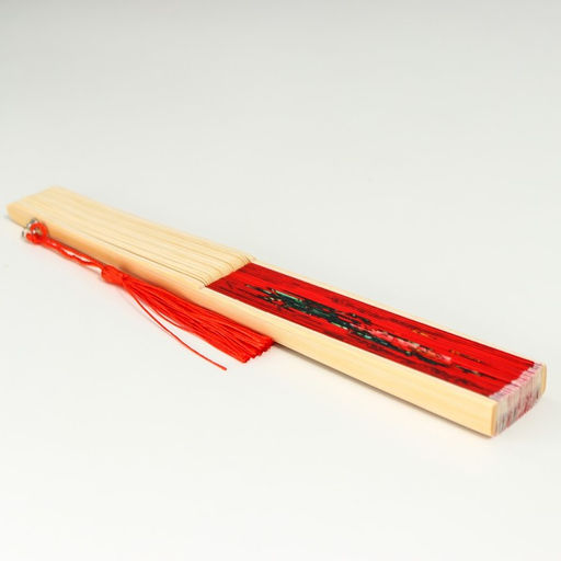 Веер складной h=23 см Веточка с розами, красный, с кисточкой