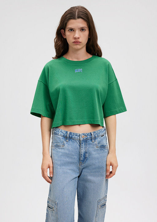 Mavi Logo Bask?l? Yesil Crop Tisort  фото 3