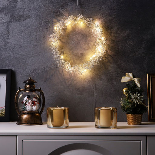 Светодиодная фигура «Венок» 25×25×6 см, 15 LED, батарейки AAx2 (не в комплекте), свечение теплое белое