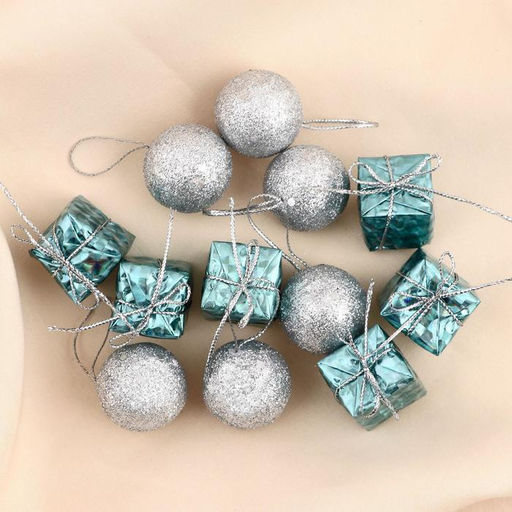 Цена за 3 шт. Ёлочные игрушки Сочельник, новогодние, набор 12 шт. (6 шаров, 6 подарков), МИКС - Зимнее волшебство фото 3