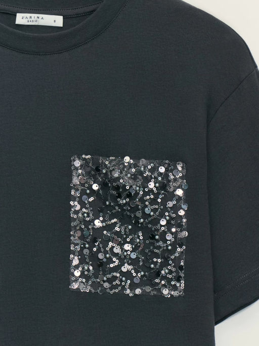Футболка из хлопка с декоративным карманом / Zarina