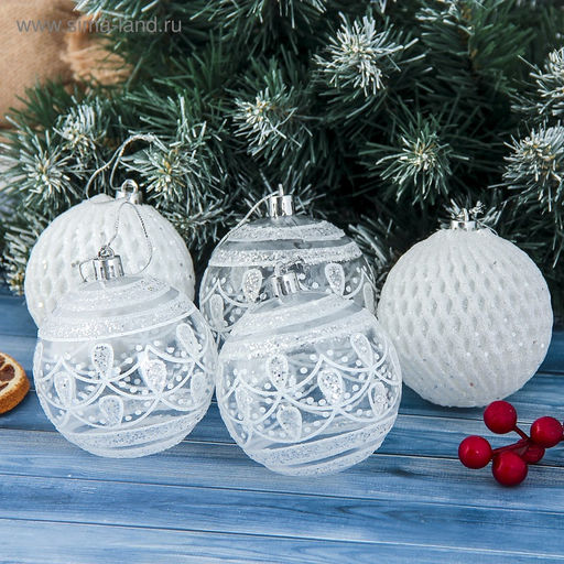 Ёлочные игрушки Изморозь, шары новогодние, d=8 см, набор 5 шт., белый - Зимнее волшебство фото 5