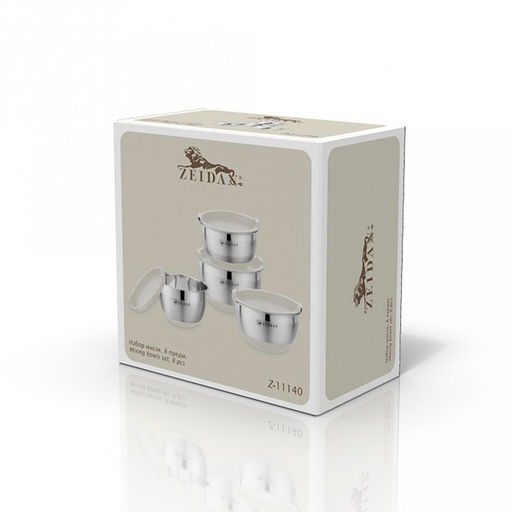 Миска из нержавеющей стали Zeidan набор 4шт: миска 1,2л - д16см, 1,5л - д18см, 2,5л - д20см, 4,2л - д24см, s0,5мм, с крышками из пищевого пластика, нескользящее силиконовое дно (Китай) - Домашняя мода фото 2
