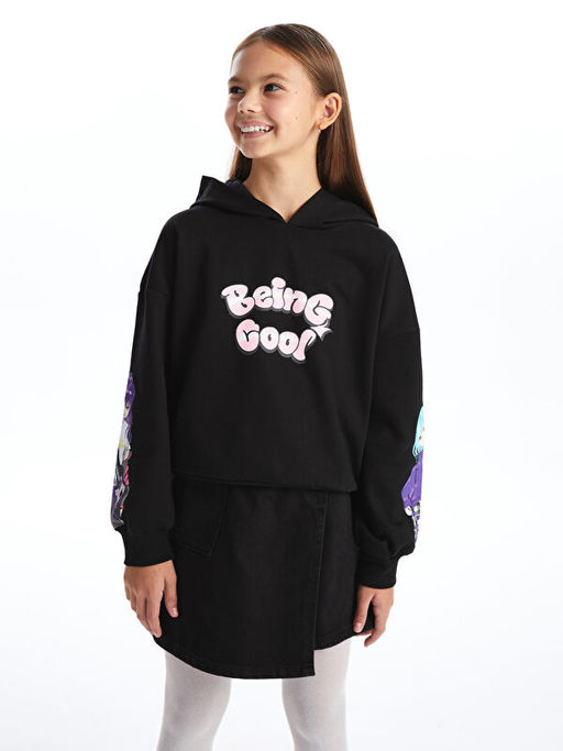 Kap??onlu Bask?l? Uzun Kollu K?z ?ocuk Sweatshirt - Waikiki фото 4