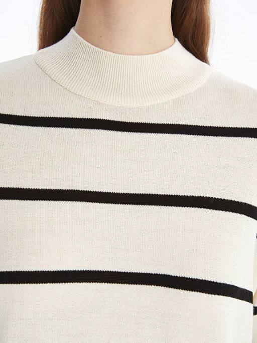 Yar?m Bal?k?? Yaka ?izgili Uzun Kollu Kad?n Triko Tunik