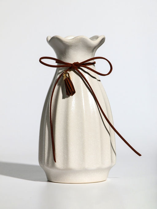 Ваза «Шерон», полосы шнур, 19.5×10×7.5 см, керамика, белая