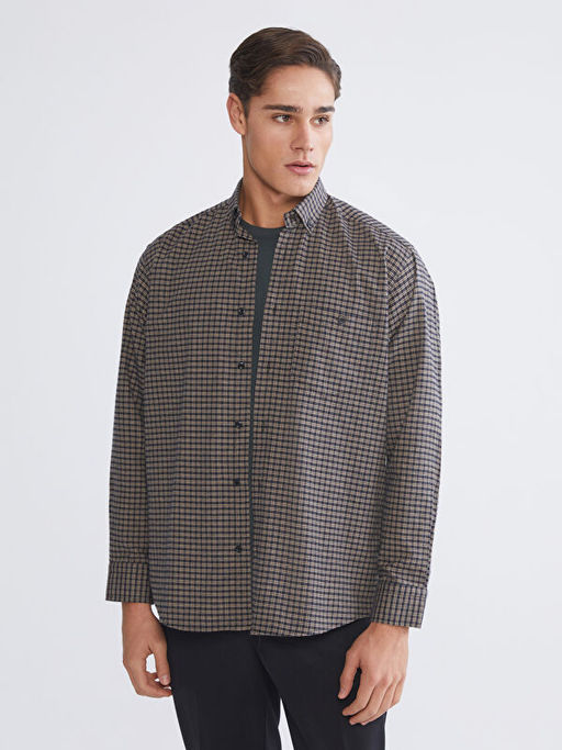 Regular Fit Uzun Kollu Ekose Gabardin Erkek G?mlek