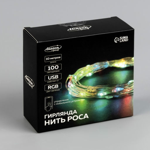 Умная гирлянда Нить 10 м роса, IP20, серебристая нить, 100 LED, управление с приложения, свечение RGB, USB - Luazon lighting фото 10