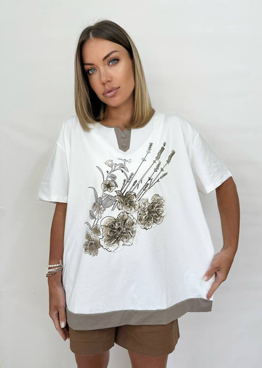 K12872 Футболка OVER SIZE БЕЖЕВЫЙ