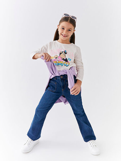 Bisiklet Yaka Nostaljik Maymun Bask?l? Uzun Kollu K?z ?ocuk Ti??rt - Waikiki фото 3