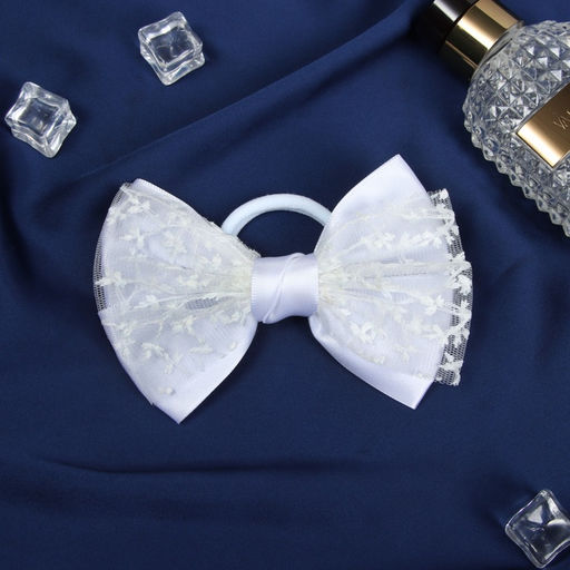 Цена за 6 шт. Бант для волос на резинке «Школьница стиль», классика кружево, 12 см, белый