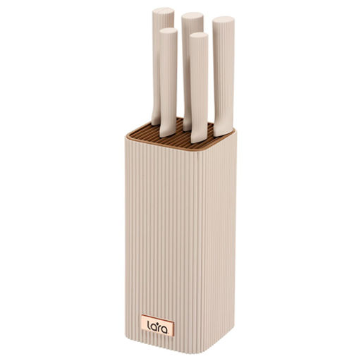 LR05-74 Набор ножей 6 предметов: Подставка (квадрат) + 5 ножей (Soft touch) /LARA/