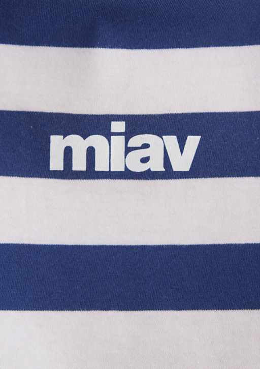 Miav Bask?l? Cizgili Beyaz Tisort - Mavi фото 7