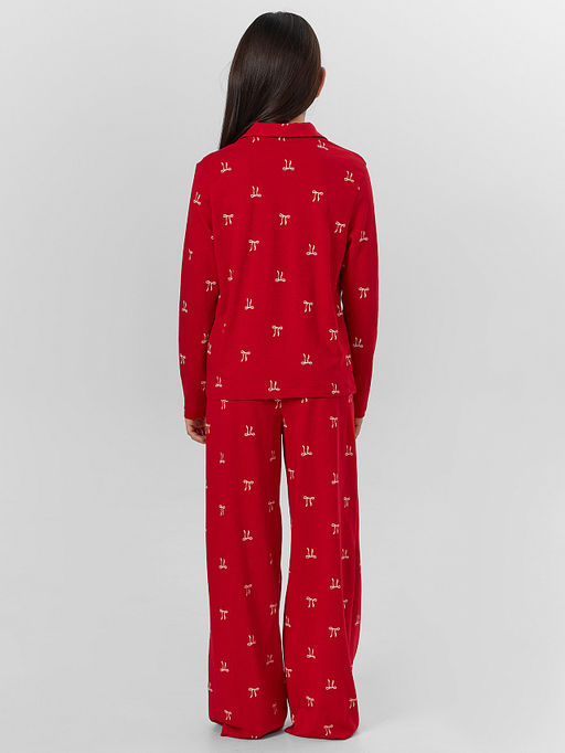 Комплект для девочек красный с новогодним принтом