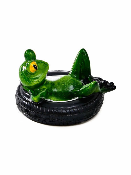 Садовая фигура из полистоуна «Лягушка лежит на шине», 14×13×9.5 см, плавающая