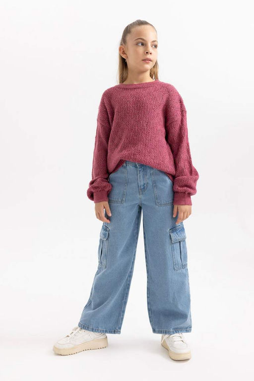 Свитер с круглым вырезом для девочек - Defacto фото 6