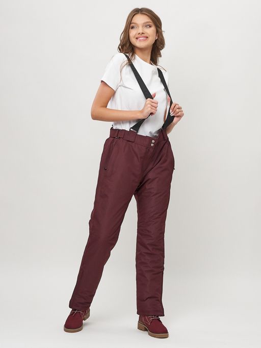 Полукомбинезон брюки горнолыжные женские big size бордового цвета 66413Bo - Colannia фото 2