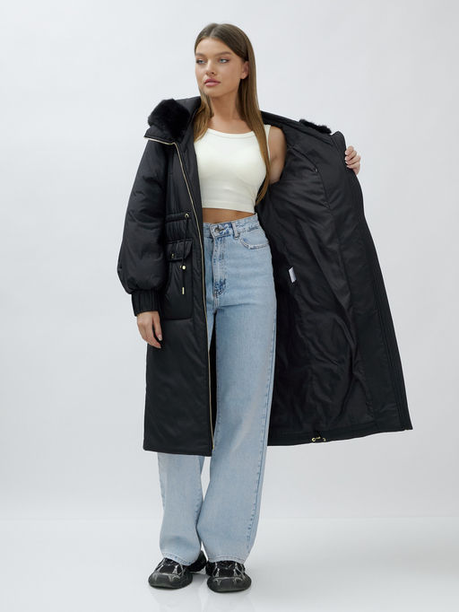 Пальто зимнее женское стильное с норкой люкс класса черного цвета 8628Ch - Mtforce фото 21