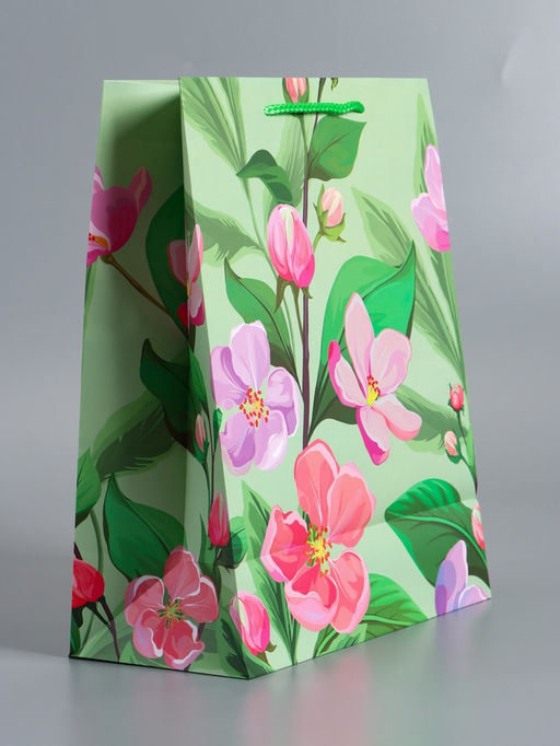 Пакет подарочный ламинированный «Весеннее признание», зелёный, 26×12×32 см