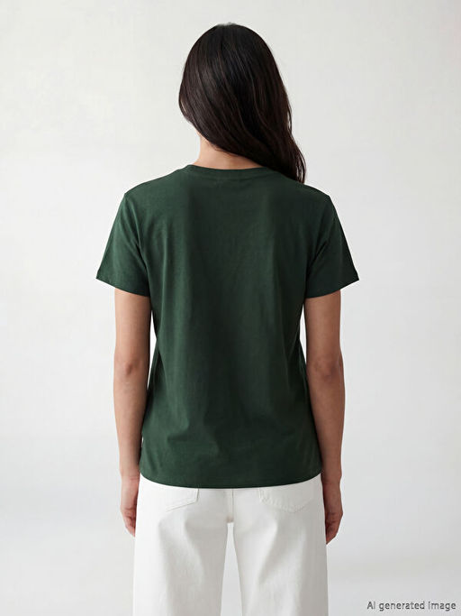 Bisiklet Yaka New York Bask?l? Kad?n Ti??rt