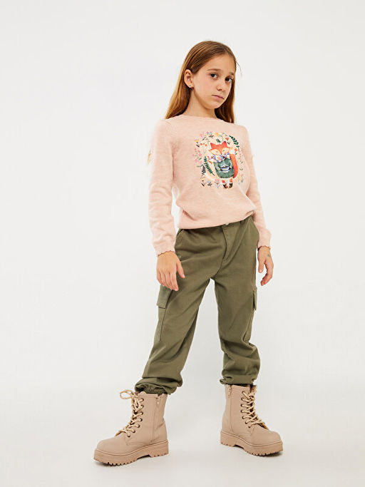 Bisiklet Yaka Bask?l? Uzun Kollu K?z ?ocuk Triko Kazak - Waikiki фото 2