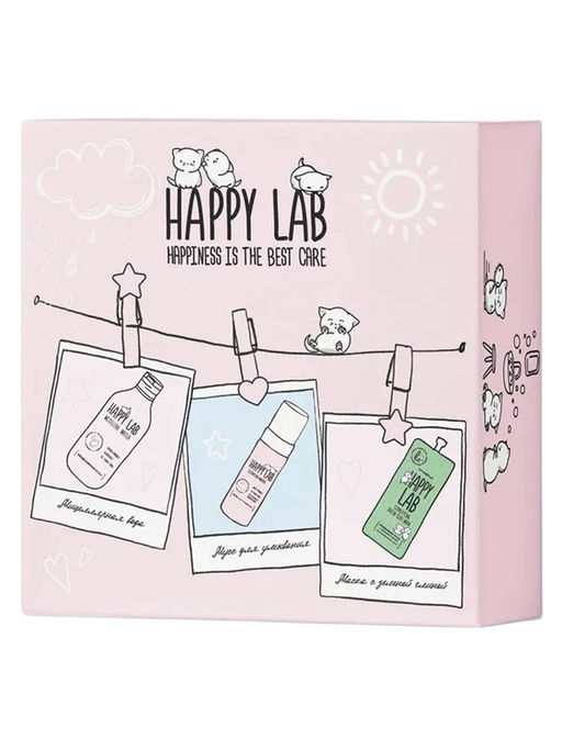 Happy Lab Набор средств для ухода за кожей лица Clean Face: Мицеллярная вода, мусс для умывания, очищающая маска, 300 мл, 150 мл, 20 мл
