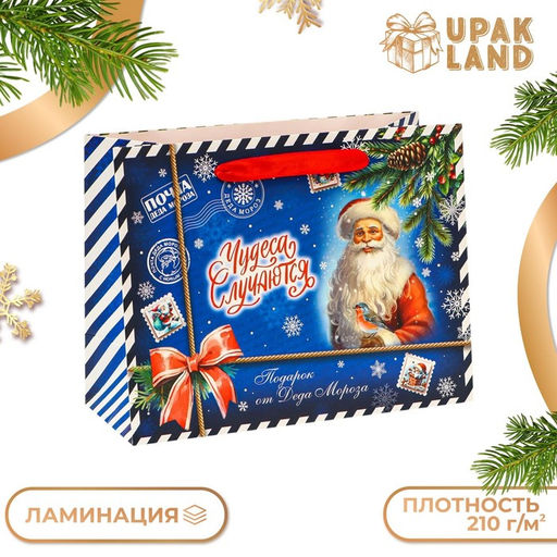Пакет подарочный новогодний ламинированный Чудеса случаются, MS 23?18?10 см