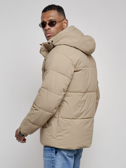 Куртка молодежная мужская зимняя с капюшоном бежевого цвета 8356B - Wonderrman фото 10