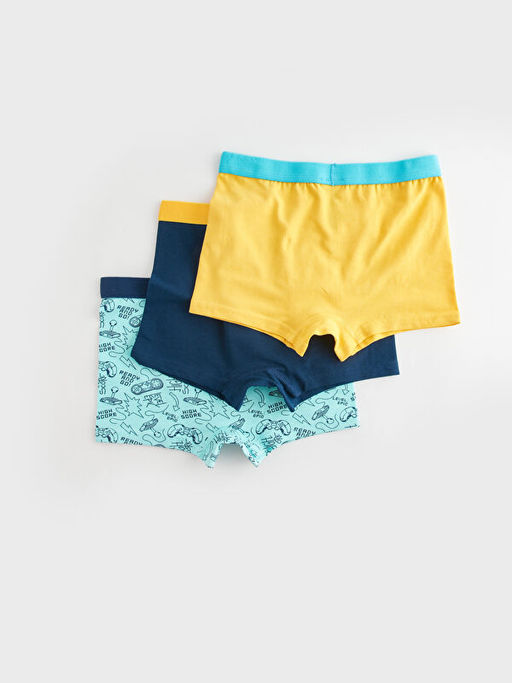 Bask?l? Pamuklu Erkek ?ocuk Boxer 3l? - Waikiki фото 2