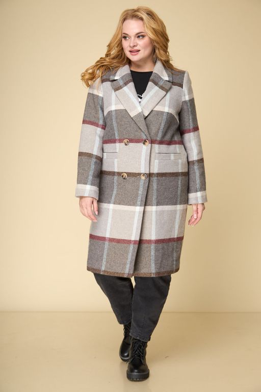 Пальто БелЭльСтиль 841 клетка серая  фото 37