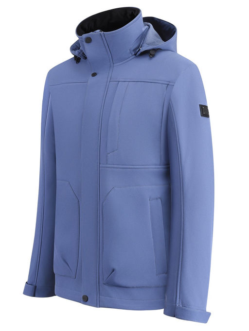Ветровка мужская софтшелл виндстоппер с капюшоном спортивная синего цвета 9617_1S