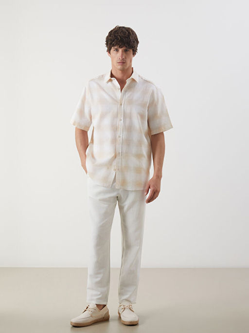 Regular Fit K?sa Kollu Ekose Poplin Erkek G?mlek