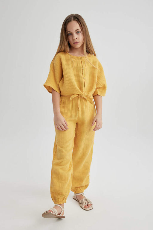 Хлопковые брюки для девочек - Defacto фото 4