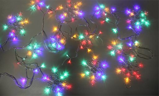 Эл. гирлянда диодная "Снежинки (6 бол.) и звезды (6 мал.)" 3м (10МР3) цветная