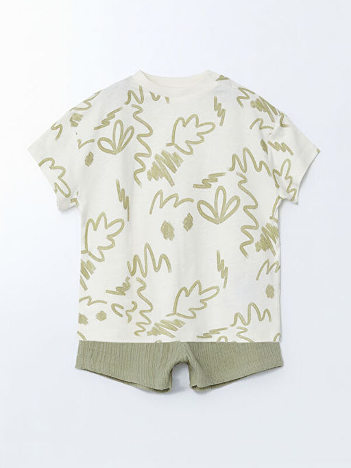 Bisiklet Yaka Bask?l? Erkek Bebek ?ort ve Ti??rt Tak?m