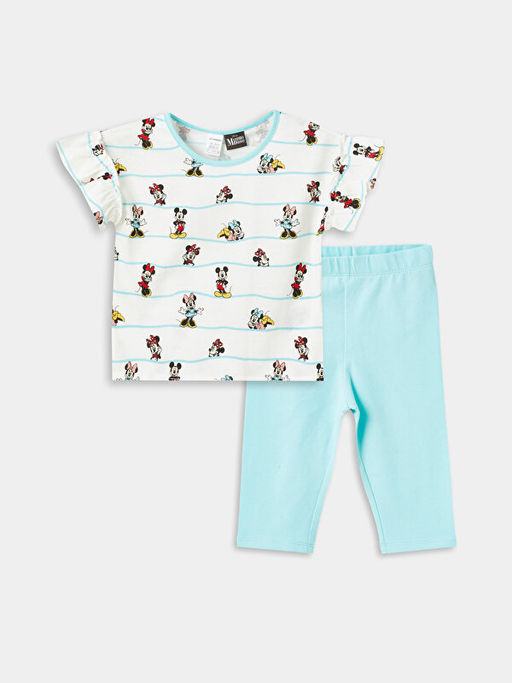 Bisiklet Yaka Minnie Mouse Bask?l? K?z Bebek Bluz ve Tayt 2li Tak?m - Waikiki фото 3